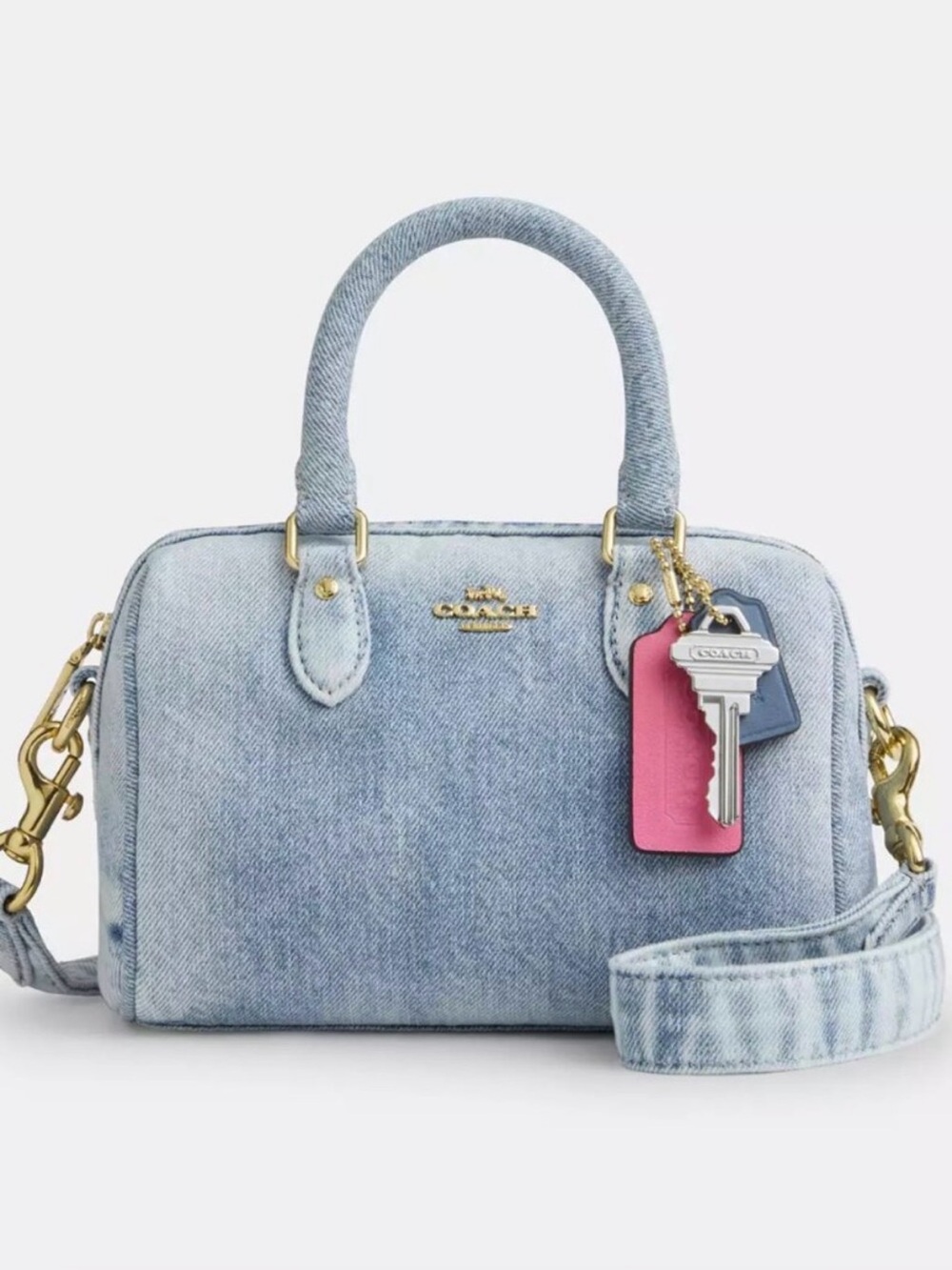 Coach Mini Rowan Crossbody Bag In Loved Denim With Charms nwt